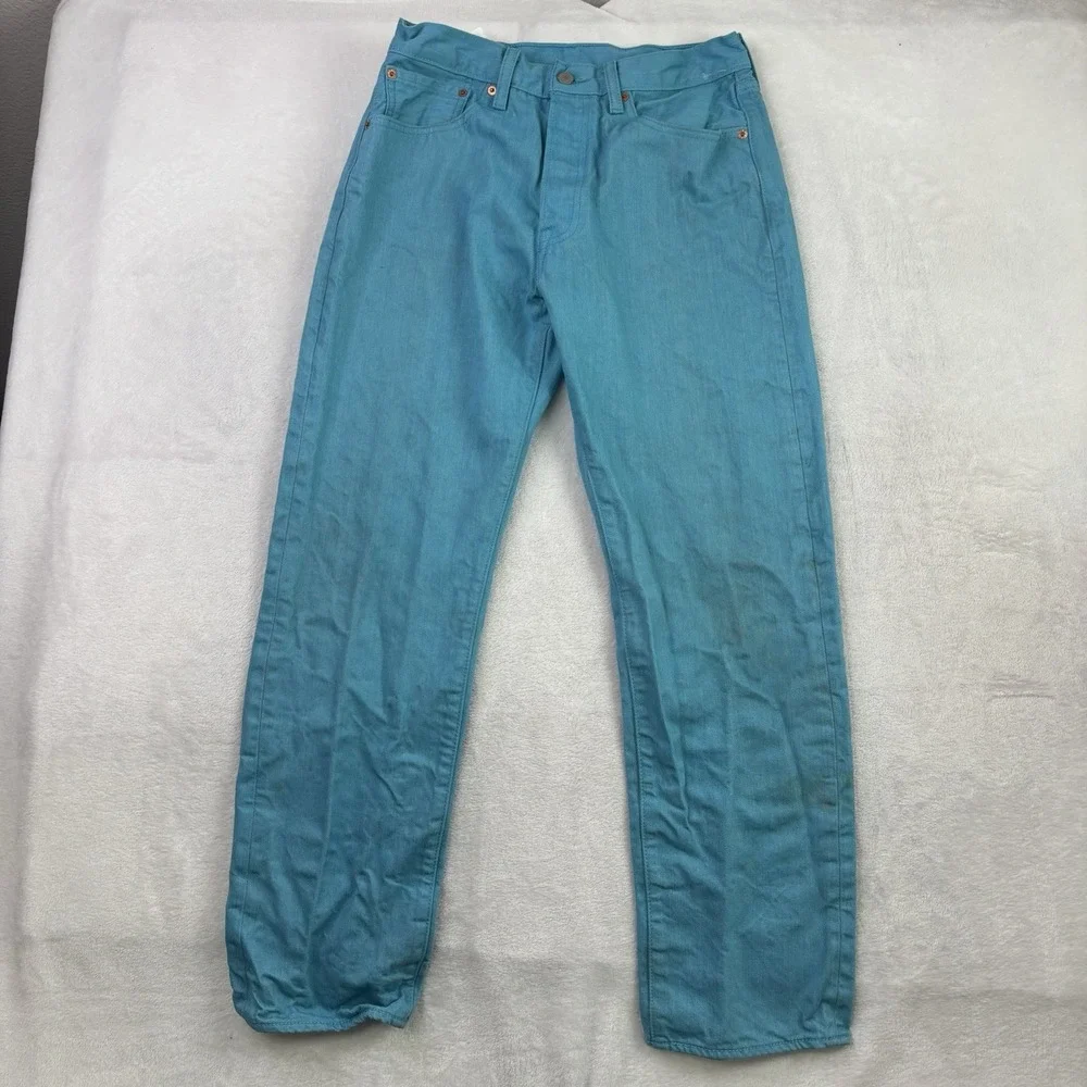 Levi's 501 Button Fly Denim Blue Jeans Distressed Men's 30